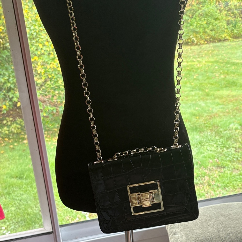 Sondra Roberts Faux Black Croc-Embossed Crossbody Bag